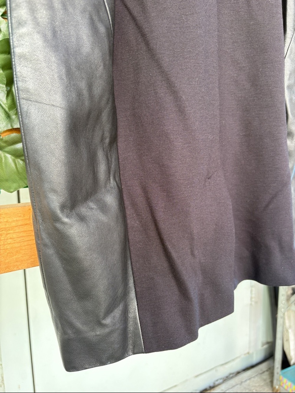 Classiques Entier Black and Dark Gray Faux-Leather Panel Midi Dress - Picture 7 of 10